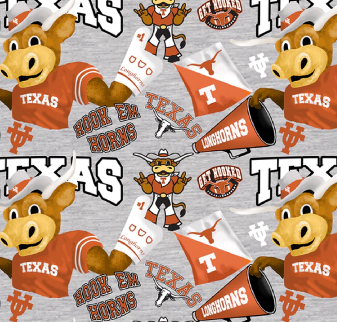 Licensed NCAA University of Texas Collegiate Mascot TX-1164 Cotton Fabric by the Yard